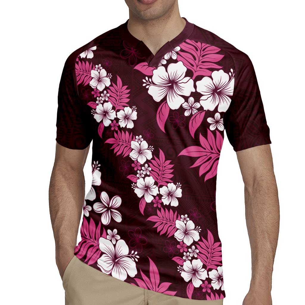 Hawaiian Hibiscus Tribal Floral Pink Rugby Jersey Polynesian Tapa Pattern - Polynesian Pride