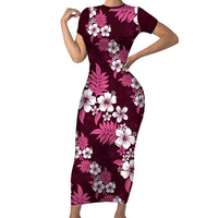 Hawaiian Hibiscus Tribal Floral Pink Short Sleeve Bodycon Dress Polynesian Tapa Pattern - Polynesian Pride