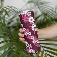 Hawaiian Hibiscus Tribal Floral Pink Skinny Tumbler Polynesian Tapa Pattern - Polynesian Pride