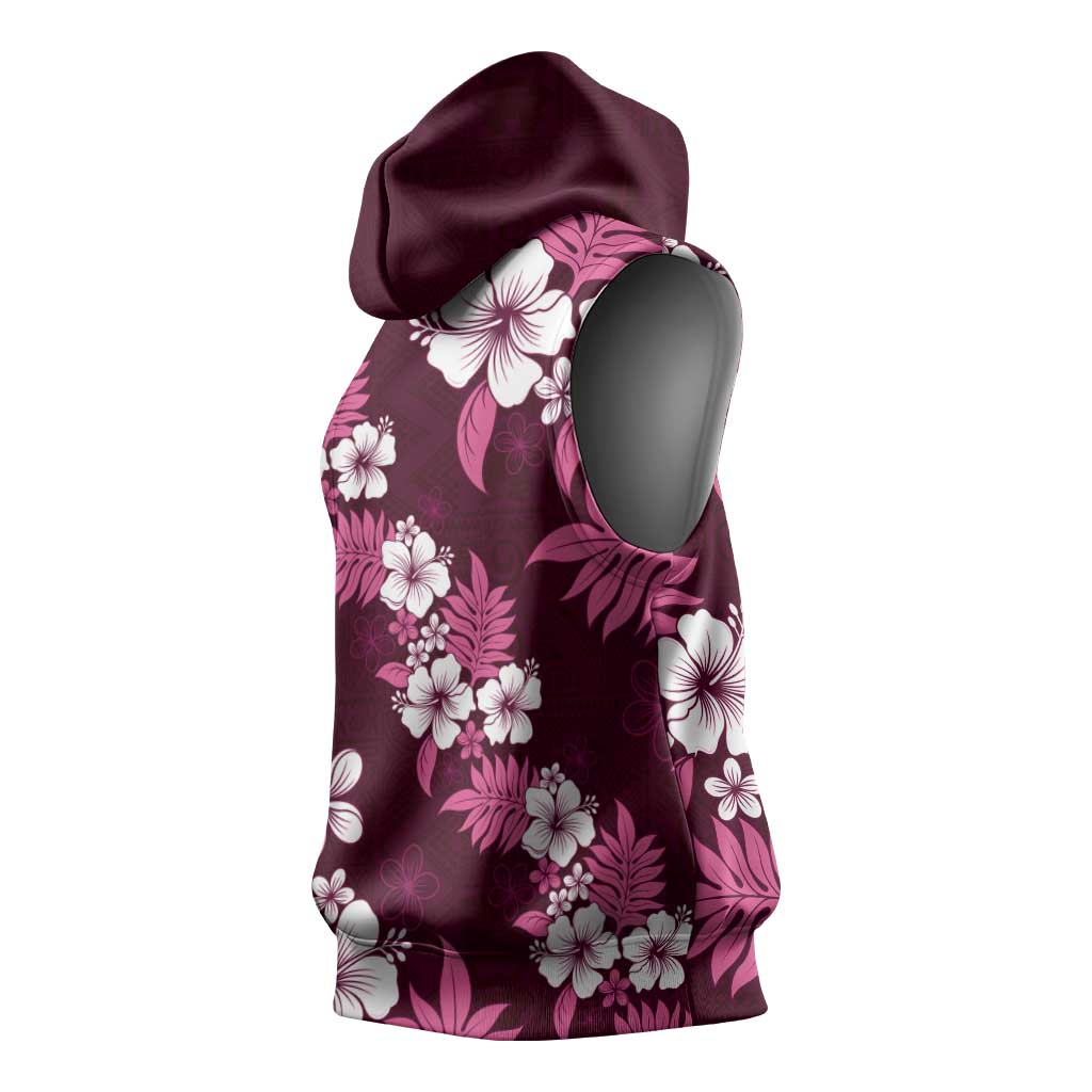 Hawaiian Hibiscus Tribal Floral Pink Sleeveless Hoodie Polynesian Tapa Pattern - Polynesian Pride