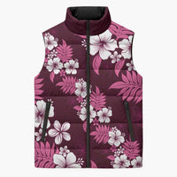 Hawaiian Hibiscus Tribal Floral Pink Sleeveless Puffer Jacket Polynesian Tapa Pattern - Polynesian Pride