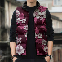 Hawaiian Hibiscus Tribal Floral Pink Sleeveless Puffer Jacket Polynesian Tapa Pattern - Polynesian Pride