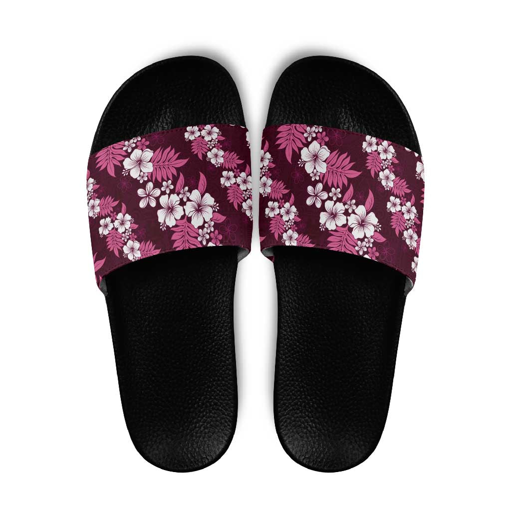 Hawaiian Hibiscus Tribal Floral Pink Slide Sandals Polynesian Tapa Pattern - Polynesian Pride