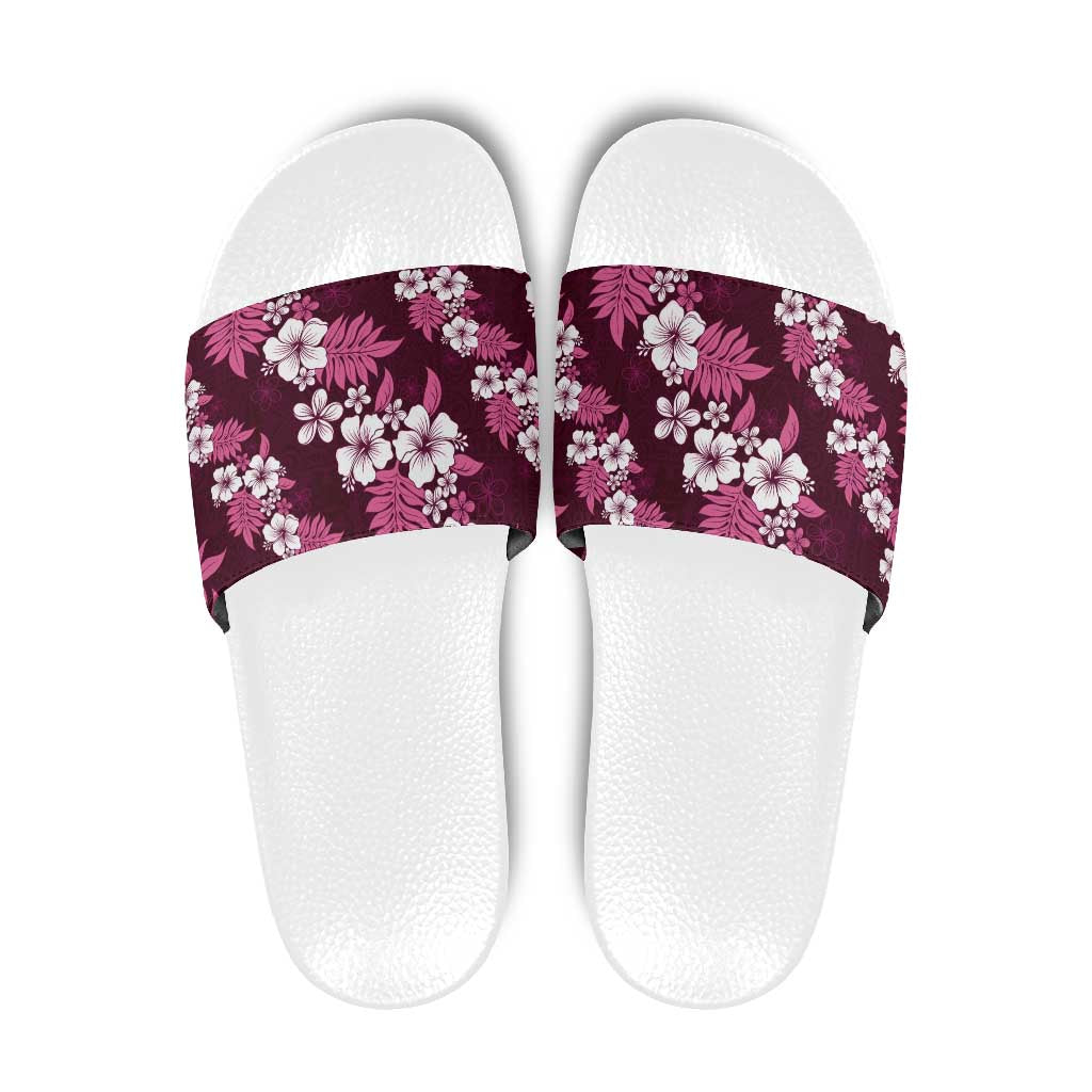Hawaiian Hibiscus Tribal Floral Pink Slide Sandals Polynesian Tapa Pattern - Polynesian Pride