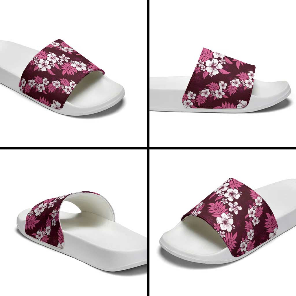 Hawaiian Hibiscus Tribal Floral Pink Slide Sandals Polynesian Tapa Pattern - Polynesian Pride
