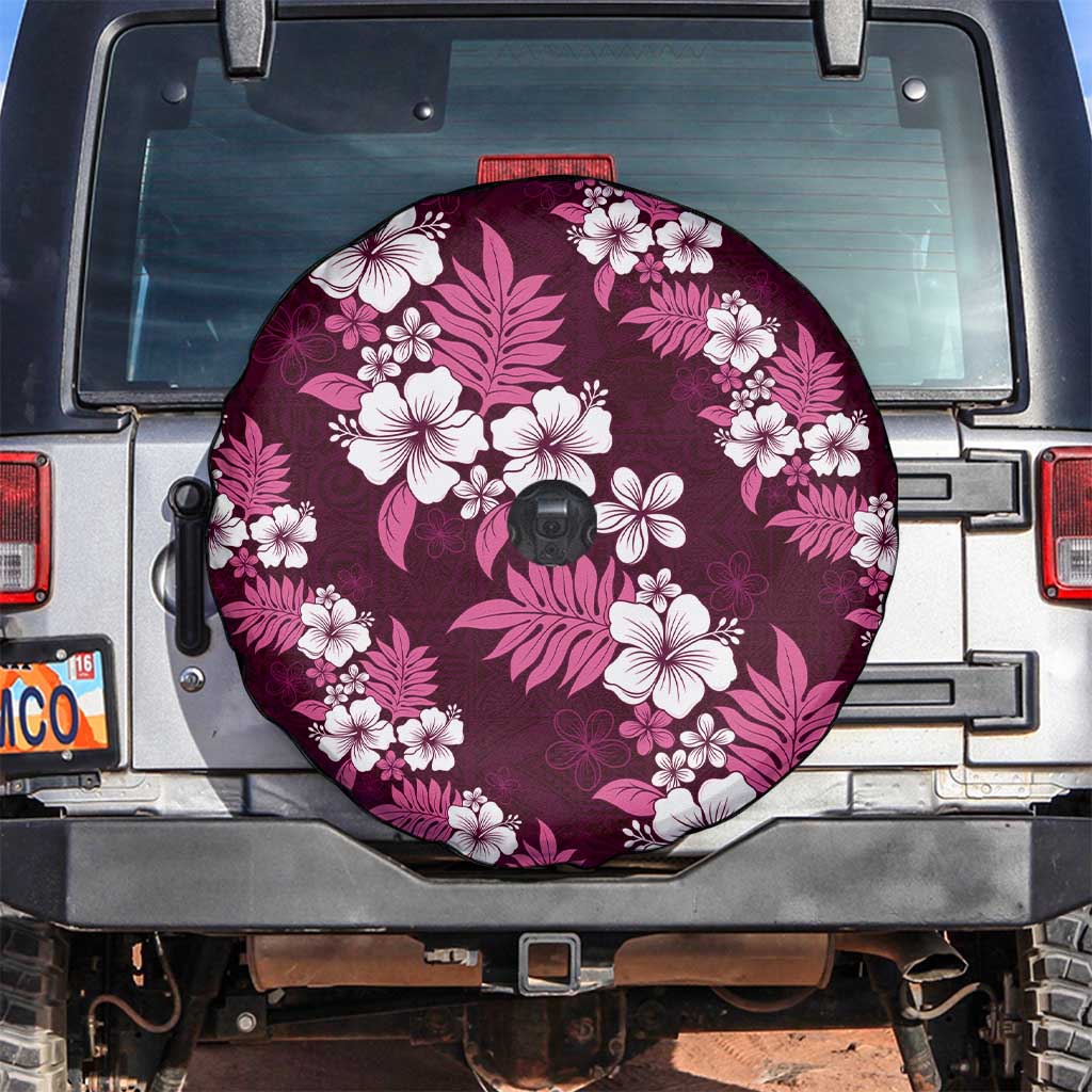 Hawaiian Hibiscus Tribal Floral Pink Spare Tire Cover Polynesian Tapa Pattern - Polynesian Pride