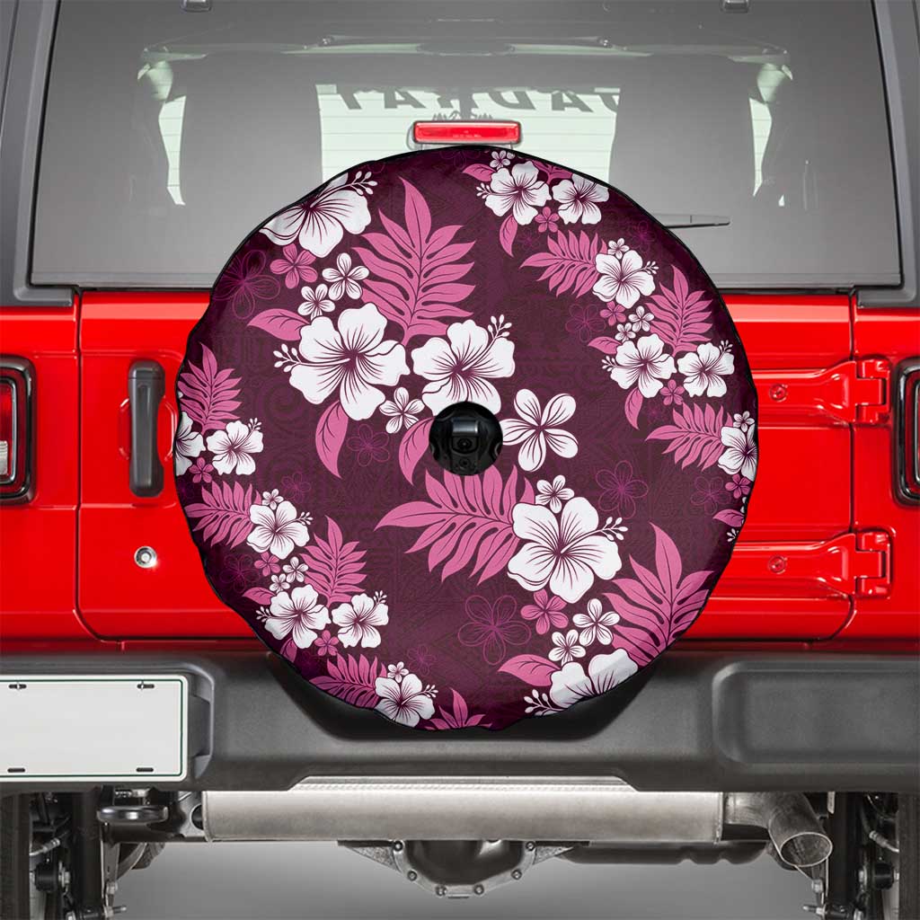 Hawaiian Hibiscus Tribal Floral Pink Spare Tire Cover Polynesian Tapa Pattern - Polynesian Pride