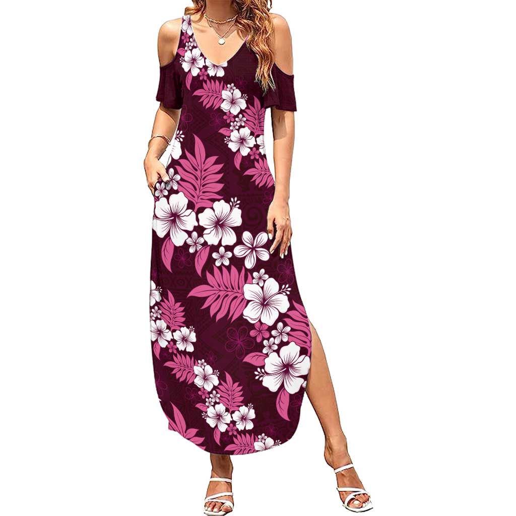 Hawaiian Hibiscus Tribal Floral Pink Summer Maxi Dress Polynesian Tapa Pattern - Polynesian Pride