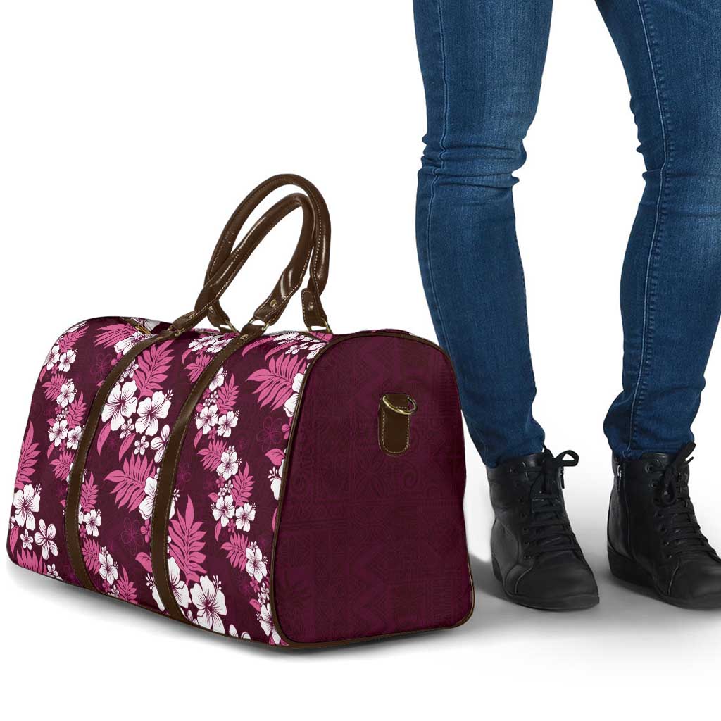 Hawaiian Hibiscus Tribal Floral Pink Travel Bag Polynesian Tapa Pattern - Polynesian Pride
