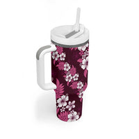 Hawaiian Hibiscus Tribal Floral Pink Tumbler With Handle Polynesian Tapa Pattern - Polynesian Pride