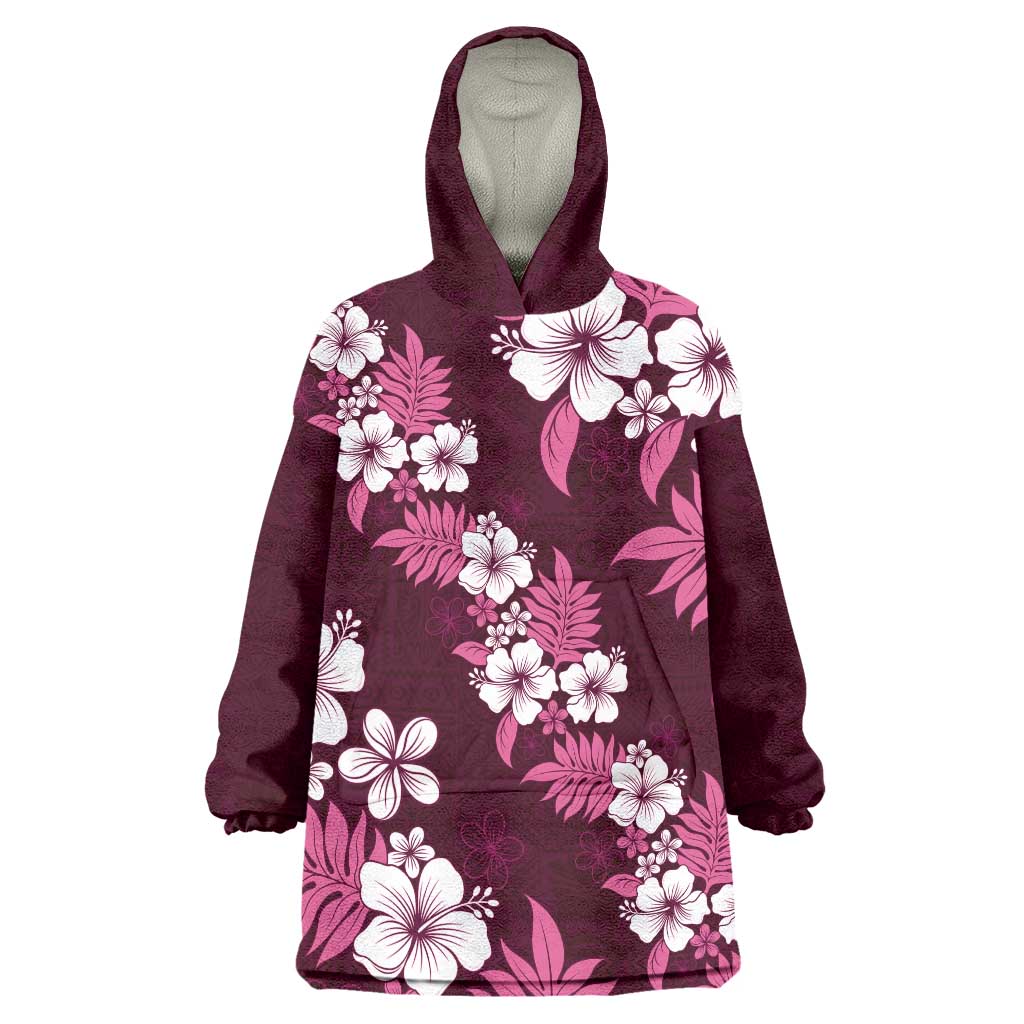 Hawaiian Hibiscus Tribal Floral Pink Wearable Blanket Hoodie Polynesian Tapa Pattern - Polynesian Pride
