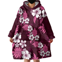 Hawaiian Hibiscus Tribal Floral Pink Wearable Blanket Hoodie Polynesian Tapa Pattern - Polynesian Pride