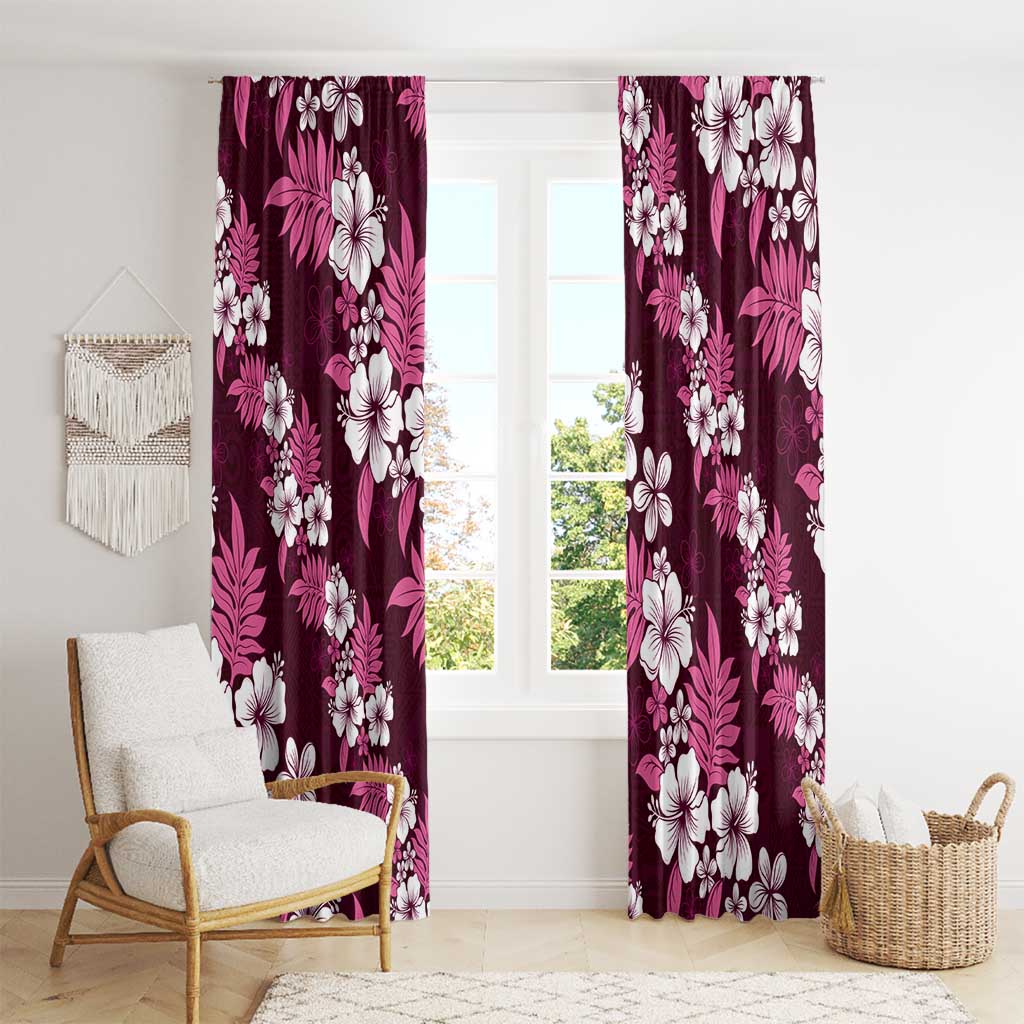 Hawaiian Hibiscus Tribal Floral Pink Window Curtain Polynesian Tapa Pattern - Polynesian Pride