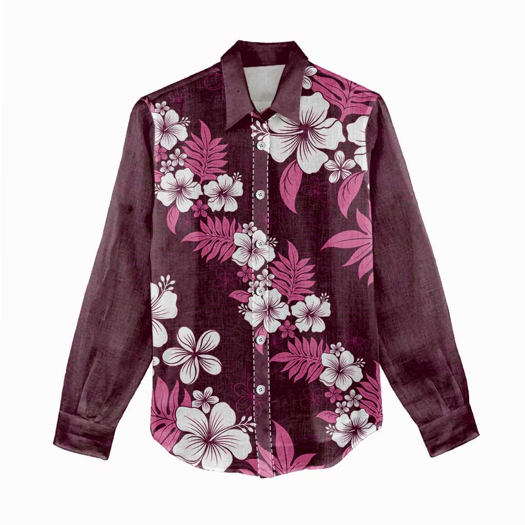 Hawaiian Hibiscus Tribal Floral Pink Women Casual Shirt Polynesian Tapa Pattern - Polynesian Pride