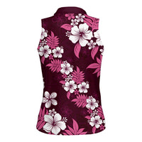 Hawaiian Hibiscus Tribal Floral Pink Women Sleeveless Polo Shirt Polynesian Tapa Pattern - Polynesian Pride
