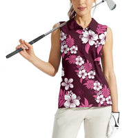 Hawaiian Hibiscus Tribal Floral Pink Women Sleeveless Polo Shirt Polynesian Tapa Pattern - Polynesian Pride