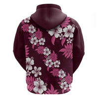 Hawaiian Hibiscus Tribal Floral Pink Zip Hoodie Polynesian Tapa Pattern - Polynesian Pride