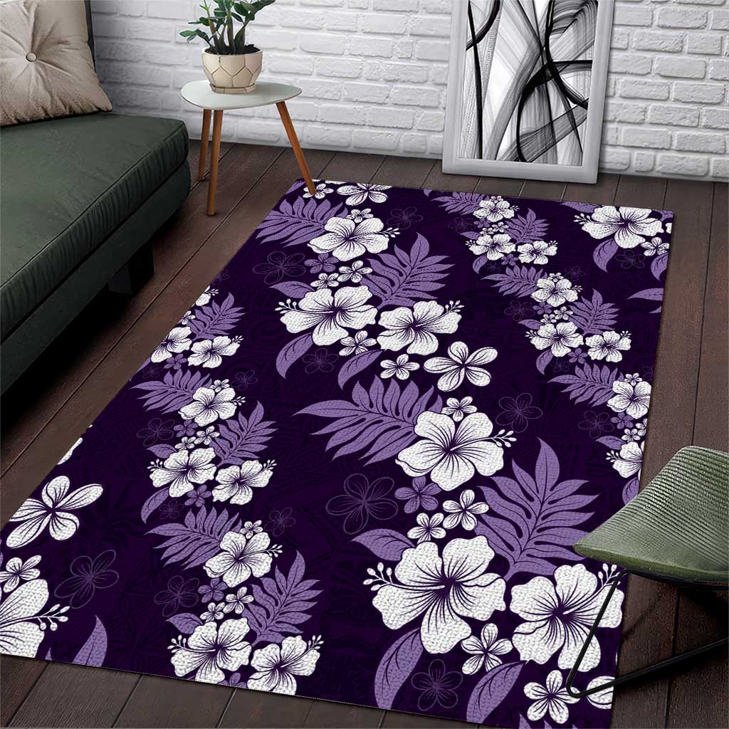 Hawaiian Hibiscus Tribal Floral Purple Area Rug Polynesian Tapa Pattern - Polynesian Pride