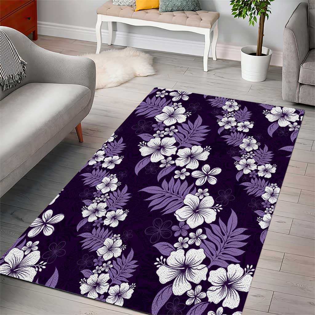 Hawaiian Hibiscus Tribal Floral Purple Area Rug Polynesian Tapa Pattern - Polynesian Pride