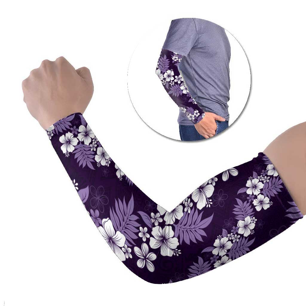 Hawaiian Hibiscus Tribal Floral Purple Arm Sleeves Polynesian Tapa Pattern - Polynesian Pride