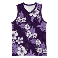 Hawaiian Hibiscus Tribal Floral Purple Basketball Jersey Polynesian Tapa Pattern - Polynesian Pride