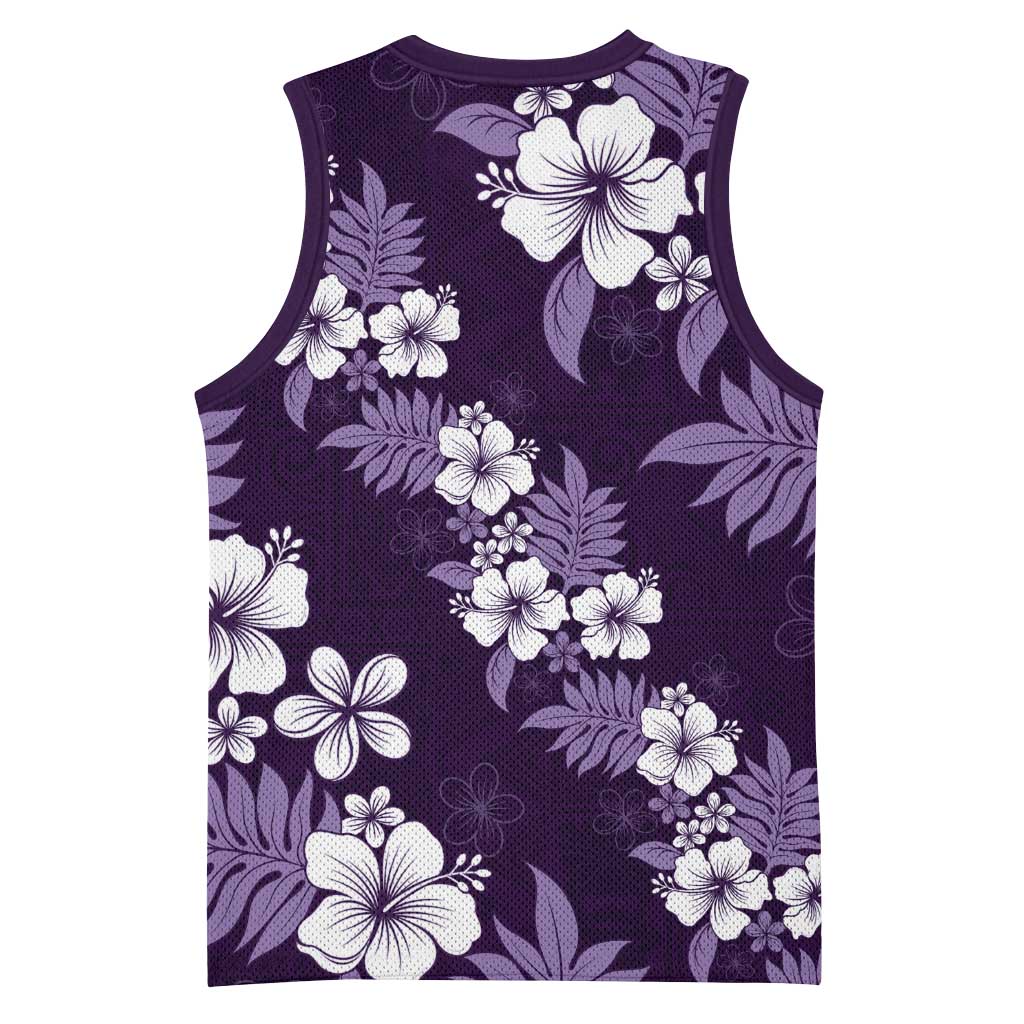 Hawaiian Hibiscus Tribal Floral Purple Basketball Jersey Polynesian Tapa Pattern - Polynesian Pride