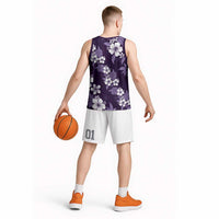 Hawaiian Hibiscus Tribal Floral Purple Basketball Jersey Polynesian Tapa Pattern - Polynesian Pride