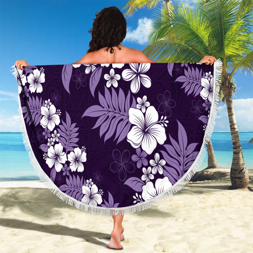 Hawaiian Hibiscus Tribal Floral Purple Beach Blanket Polynesian Tapa Pattern - Polynesian Pride