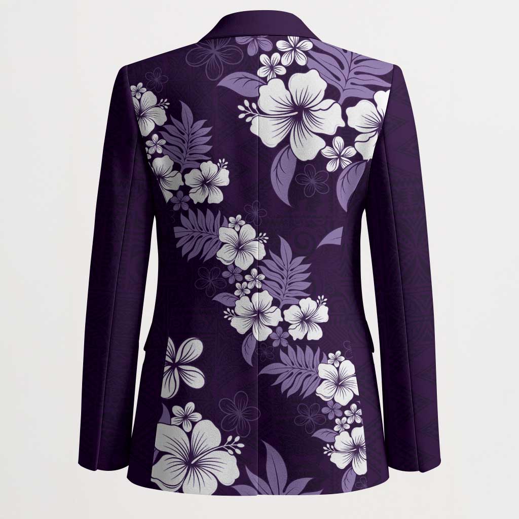 Hawaiian Hibiscus Tribal Floral Purple Blazer Polynesian Tapa Pattern - Polynesian Pride