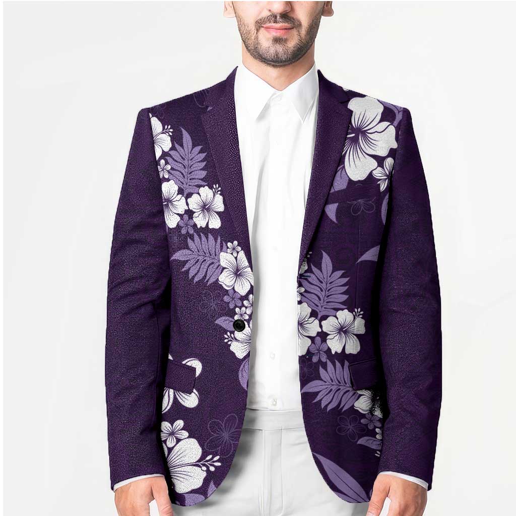 Hawaiian Hibiscus Tribal Floral Purple Blazer Polynesian Tapa Pattern - Polynesian Pride