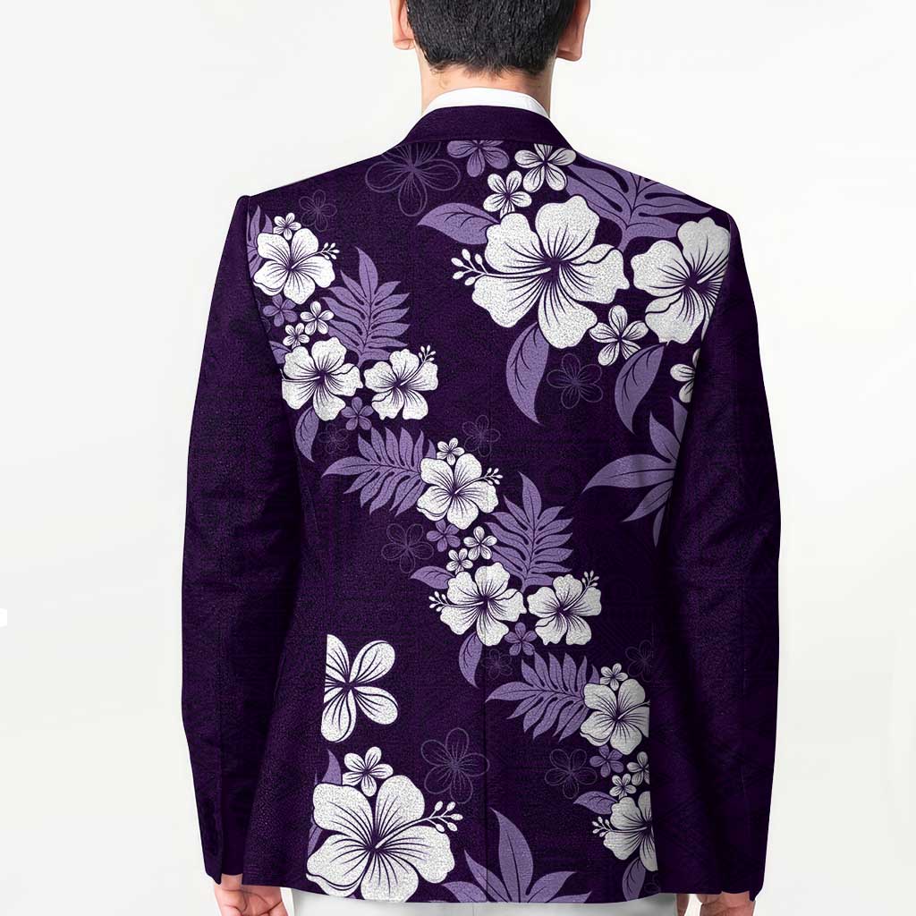 Hawaiian Hibiscus Tribal Floral Purple Blazer Polynesian Tapa Pattern - Polynesian Pride
