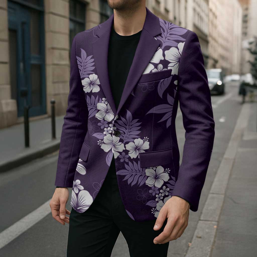 Hawaiian Hibiscus Tribal Floral Purple Blazer Polynesian Tapa Pattern - Polynesian Pride