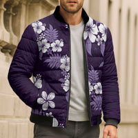 Hawaiian Hibiscus Tribal Floral Purple Bomber Puffer Jacket Polynesian Tapa Pattern - Polynesian Pride