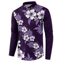 Hawaiian Hibiscus Tribal Floral Purple Button Sweatshirt Polynesian Tapa Pattern - Polynesian Pride