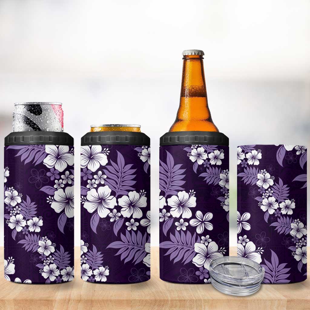 Hawaiian Hibiscus Tribal Floral Purple 4 in 1 Can Cooler Tumbler Polynesian Tapa Pattern - Polynesian Pride
