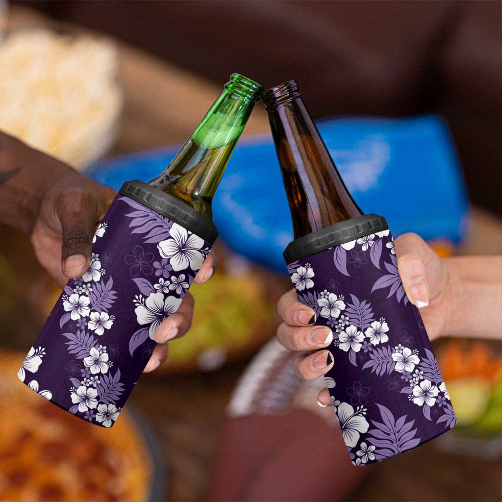 Hawaiian Hibiscus Tribal Floral Purple 4 in 1 Can Cooler Tumbler Polynesian Tapa Pattern - Polynesian Pride