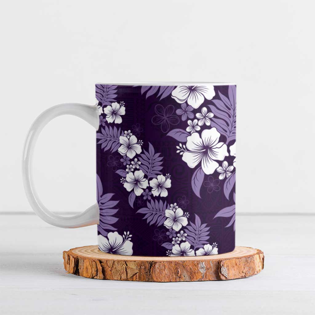 Hawaiian Hibiscus Tribal Floral Purple Ceramic Mug Polynesian Tapa Pattern - Polynesian Pride