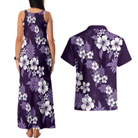 Hawaiian Hibiscus Tribal Floral Purple Couples Matching Tank Maxi Dress and Hawaiian Shirt Polynesian Tapa Pattern - Polynesian Pride