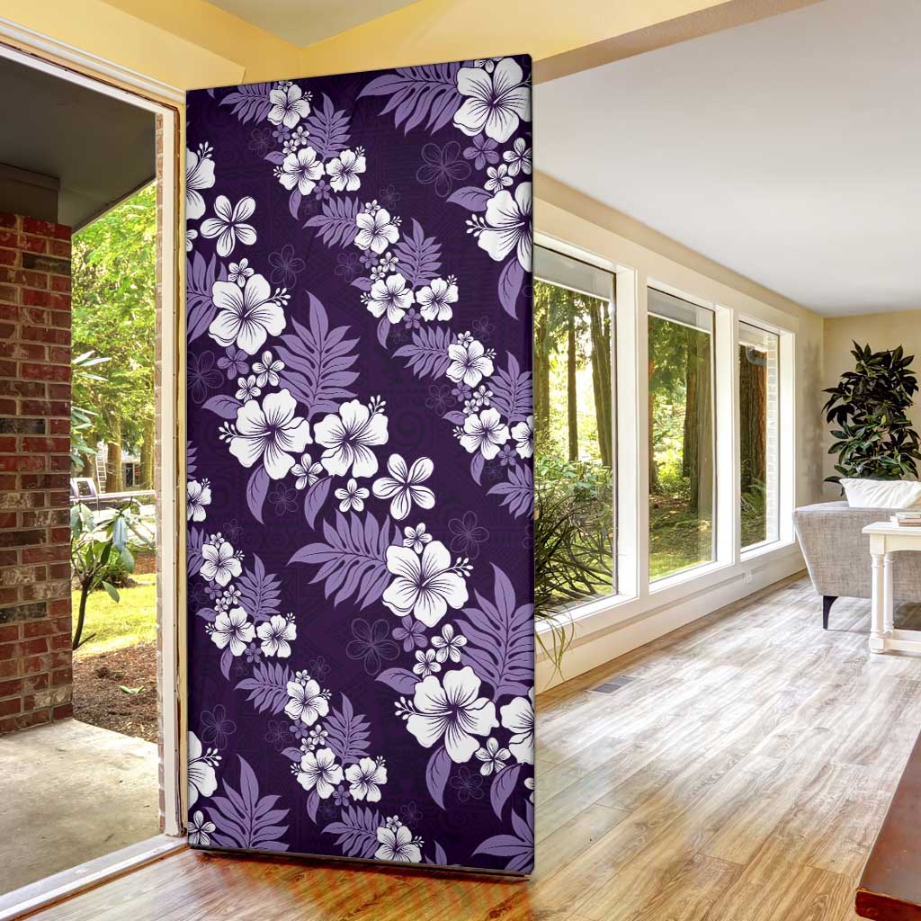 Hawaiian Hibiscus Tribal Floral Purple Door Cover Polynesian Tapa Pattern - Polynesian Pride