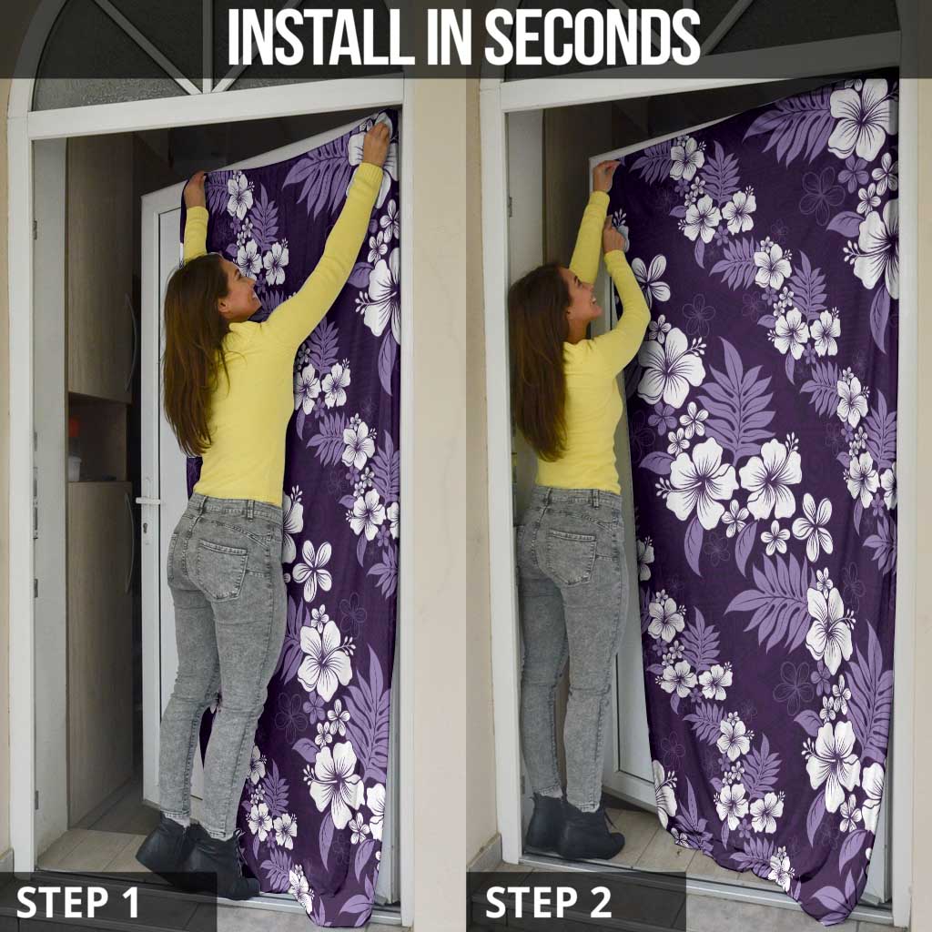 Hawaiian Hibiscus Tribal Floral Purple Door Cover Polynesian Tapa Pattern - Polynesian Pride