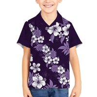 Hawaiian Hibiscus Tribal Floral Purple Family Matching Off The Shoulder Long Sleeve Dress and Hawaiian Shirt Polynesian Tapa Pattern - Polynesian Pride