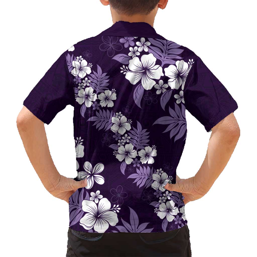 Hawaiian Hibiscus Tribal Floral Purple Family Matching Off Shoulder Maxi Dress and Hawaiian Shirt Polynesian Tapa Pattern - Polynesian Pride