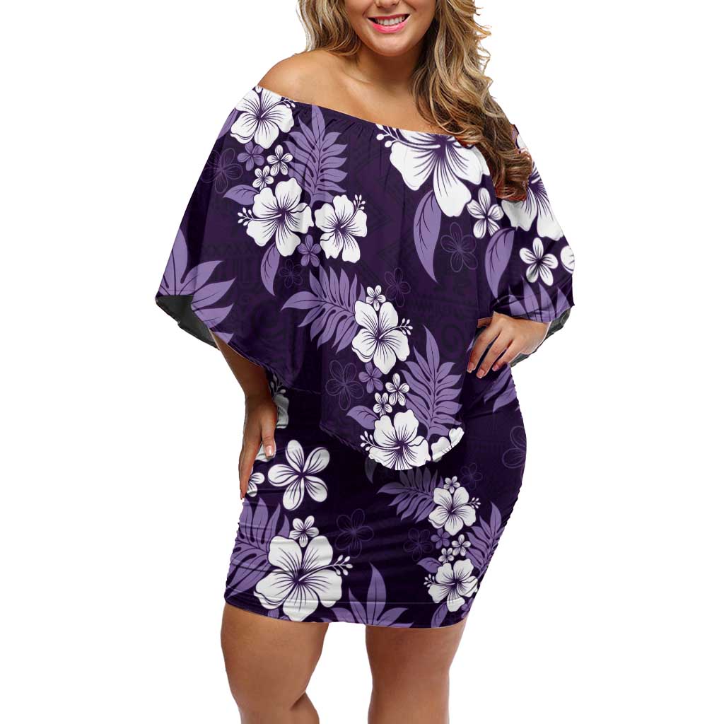 Hawaiian Hibiscus Tribal Floral Purple Family Matching Off Shoulder Short Dress and Hawaiian Shirt Polynesian Tapa Pattern - Polynesian Pride