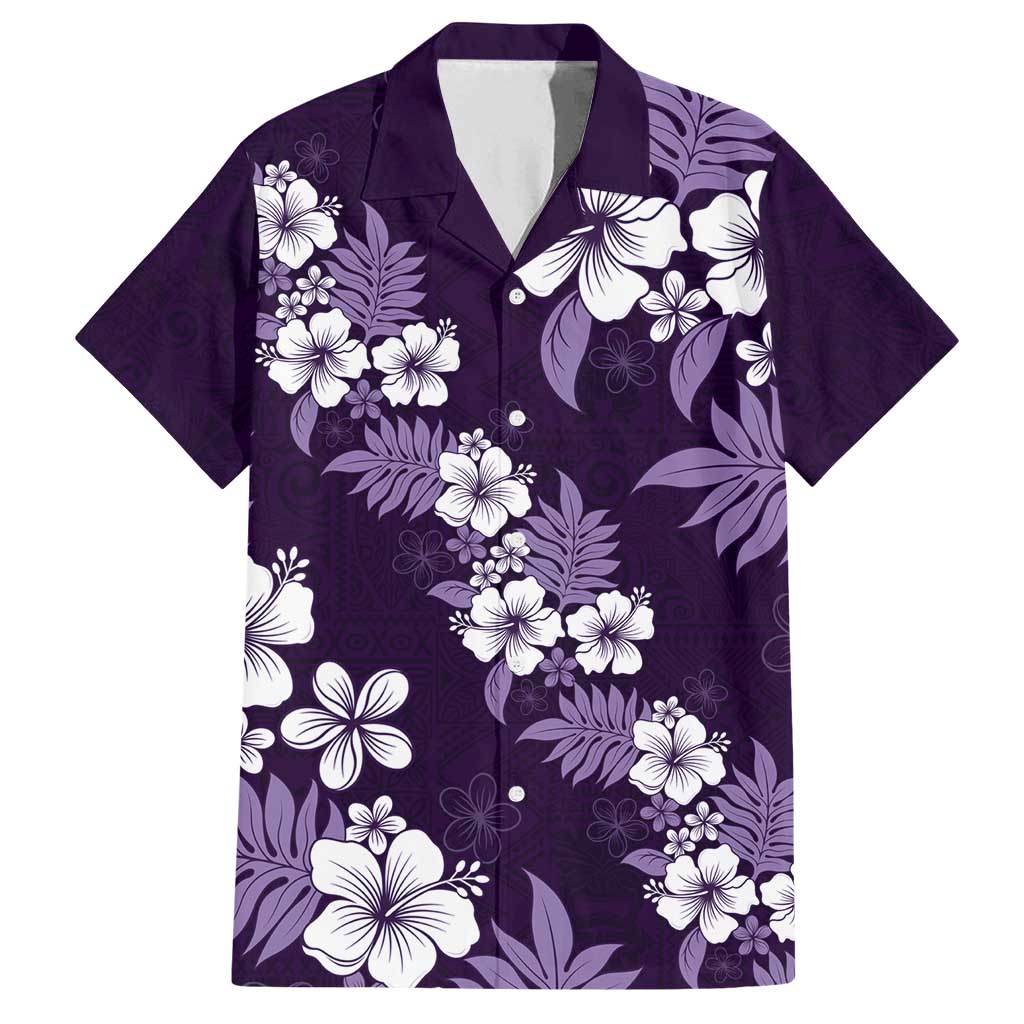 Hawaiian Hibiscus Tribal Floral Purple Family Matching Puletasi and Hawaiian Shirt Polynesian Tapa Pattern - Polynesian Pride