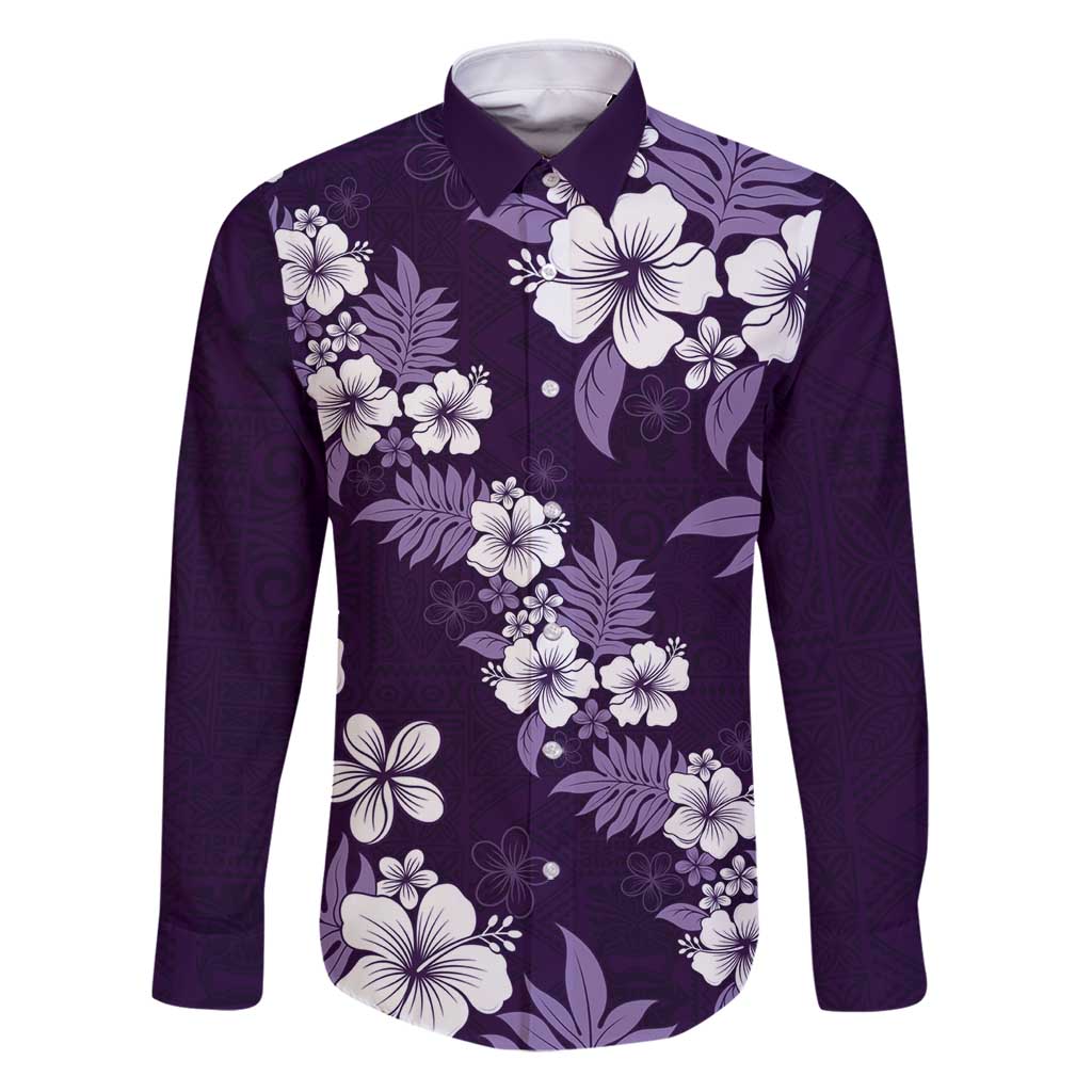 Hawaiian Hibiscus Tribal Floral Purple Family Matching Puletasi and Hawaiian Shirt Polynesian Tapa Pattern - Polynesian Pride