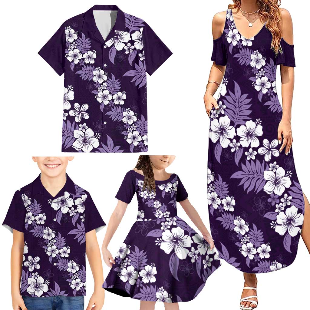 Hawaiian Hibiscus Tribal Floral Purple Family Matching Summer Maxi Dress and Hawaiian Shirt Polynesian Tapa Pattern - Polynesian Pride