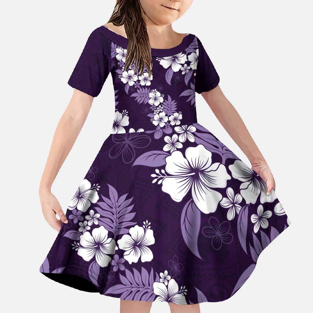 Hawaiian Hibiscus Tribal Floral Purple Family Matching Tank Maxi Dress and Hawaiian Shirt Polynesian Tapa Pattern - Polynesian Pride