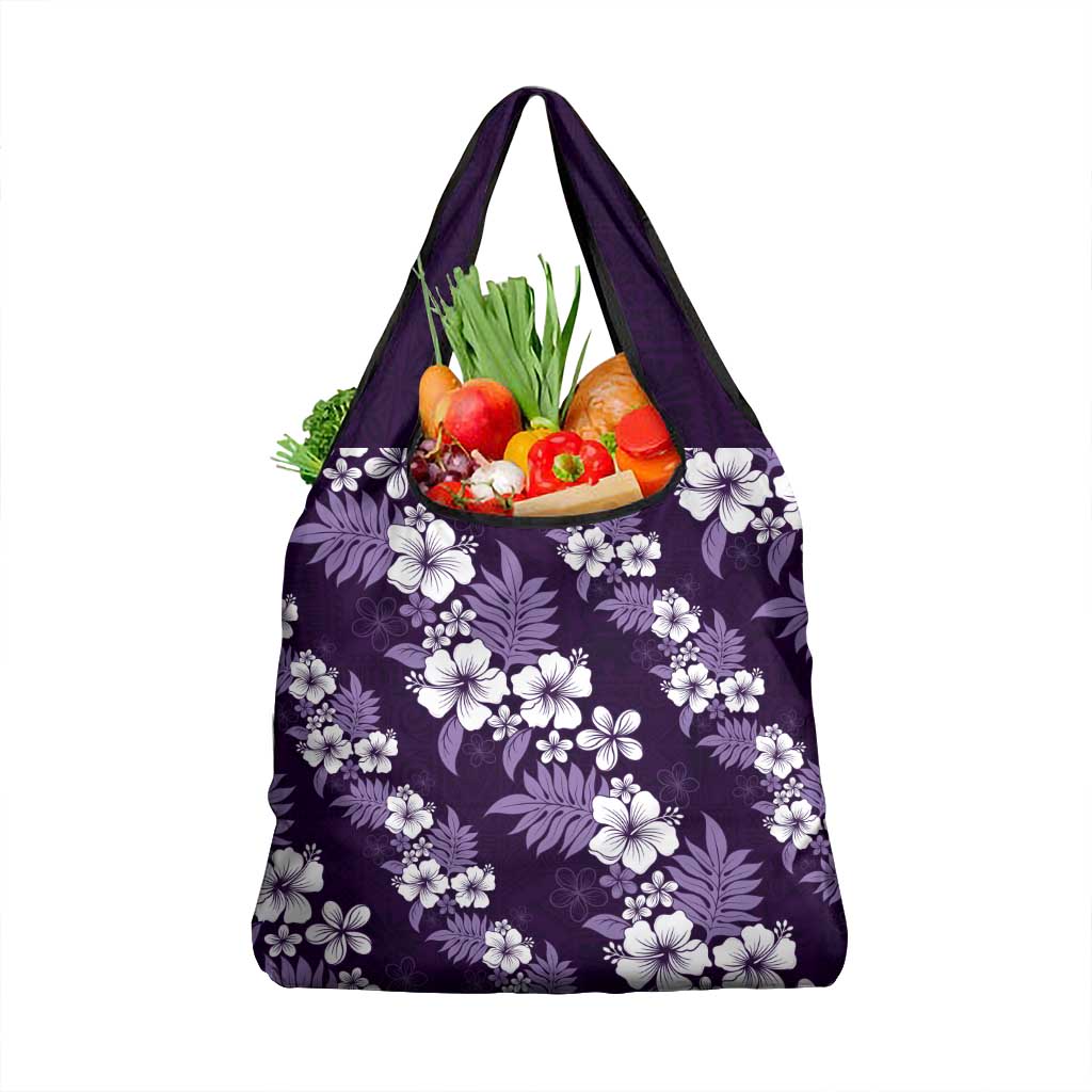 Hawaiian Hibiscus Tribal Floral Purple Grocery Bag Polynesian Tapa Pattern - Polynesian Pride