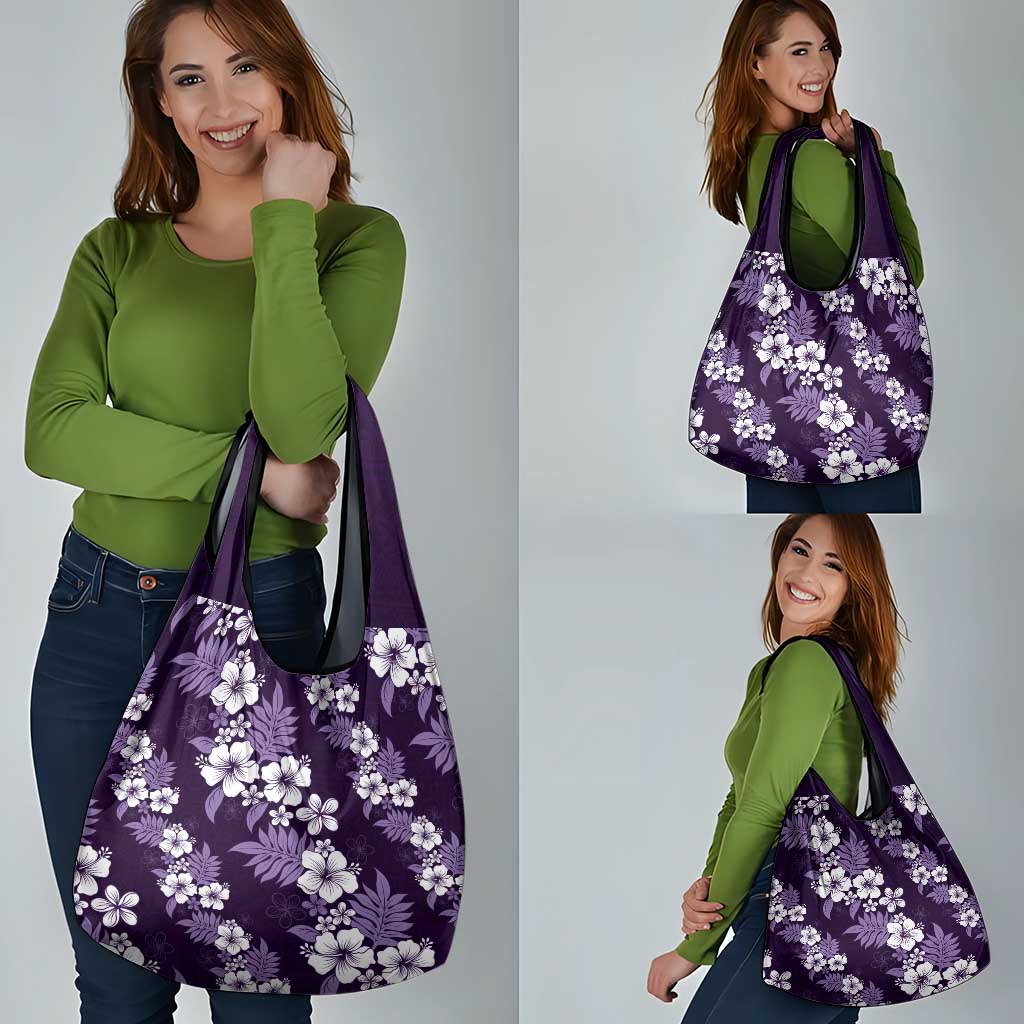 Hawaiian Hibiscus Tribal Floral Purple Grocery Bag Polynesian Tapa Pattern - Polynesian Pride