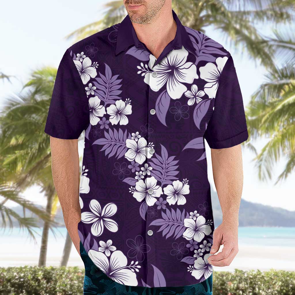 Hawaiian Hibiscus Tribal Floral Purple Hawaiian Shirt Polynesian Tapa Pattern - Polynesian Pride